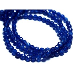 Thread 39cm approx 89pc - Stone Beads - Jade Faceted Balls 4mm Royal Night Blue 