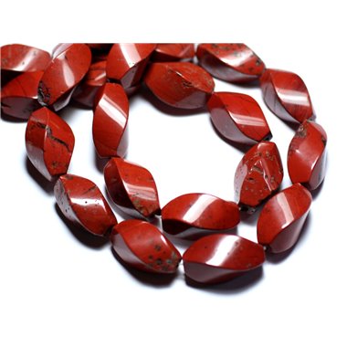 Fil 39cm 19pc env - Perles de Pierre - Jaspe Rouge grandes olives torsadées 20x10mm 