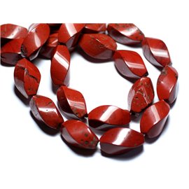 Thread 39cm approx 19pc - Stone Beads - Red Jasper large twisted olives 20x10mm 