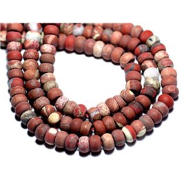 Thread 39cm approx 74pc - Stone Beads - Frosted Matte Red Jasper 8x5mm Rondelles 