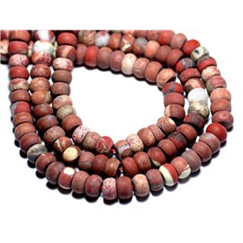 Thread 39cm approx 74pc - Stone Beads - Frosted Matte Red Jasper 8x5mm Rondelles 