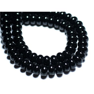Fil 39cm 80pc env - Perles de Pierre - Onyx noir Rondelles 8x5mm 