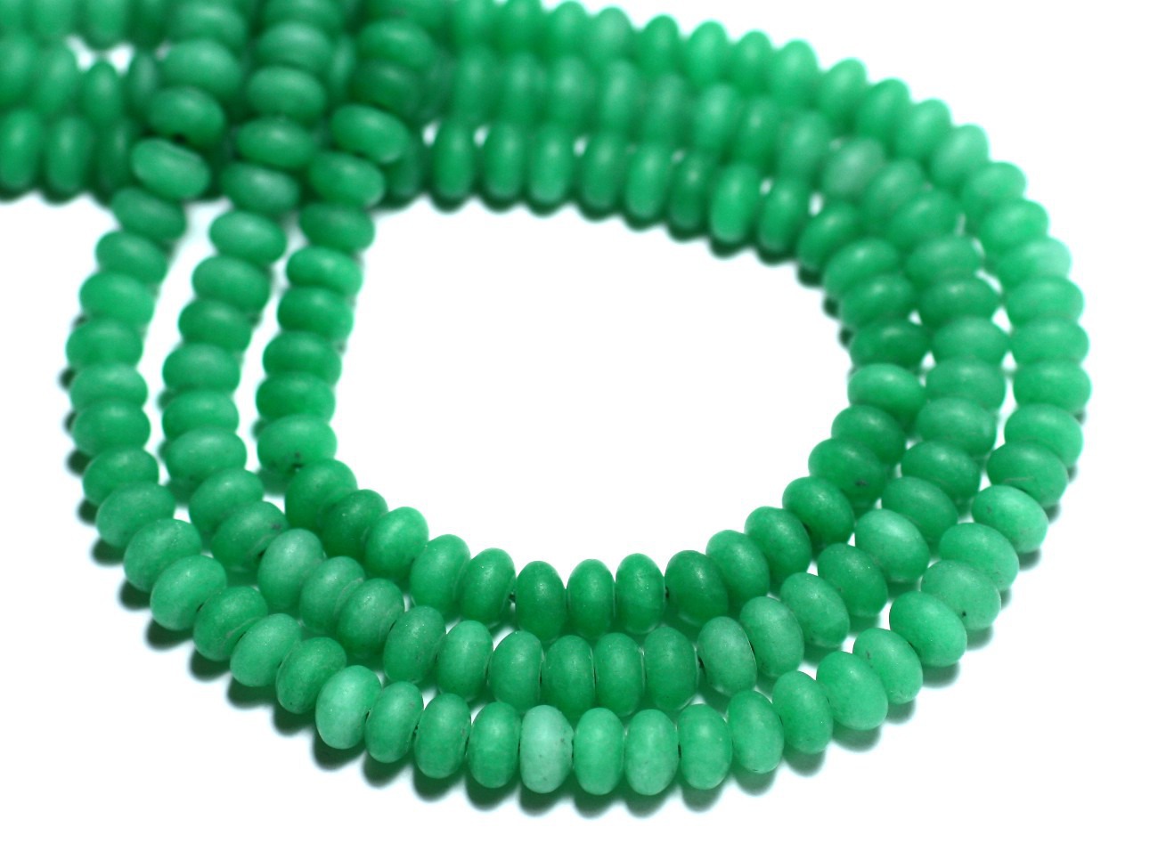 Fil 39cm 112pc env - Perles de Pierre - Jade Rondelles 5x3mm Vert Empire Mat givré 
