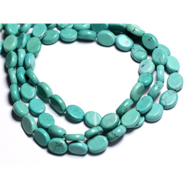 Fil 39cm 43pc env - Perles de Pierre Turquoise Synthèse Ovales 9x7mm Bleu Turquoise 