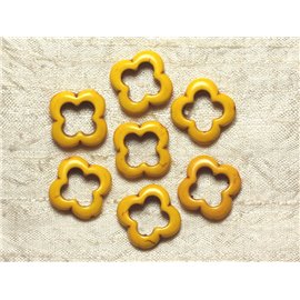 Thread 39cm 18pc approx - Synthetic Turquoise Stone Beads Flower Clover 4 leaves 20mm Yellow 
