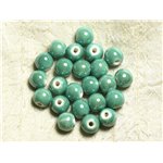 100pc - Perles Céramique Porcelaine Rondes irisées 10mm Vert clair Turquoise 