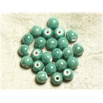 100pc - Perles Ceramique Porcelaine Boules 10mm Vert Turquoise Menthe