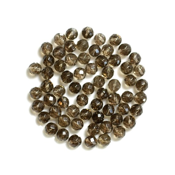 Fil 39cm 65pc env - Perles de Pierre - Quartz Fumé Boules Facettées 6mm 