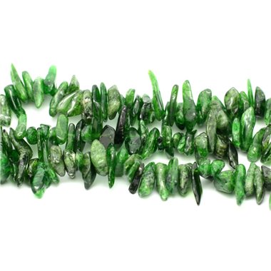 Fil 39cm 120pc env - Perles de Pierre - Diopside Vert Rocailles Chips Batonnets 10-18mm 