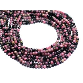 Filo 39 cm 180 pz circa - Perle di pietra - Sfere di rodonite rosa e nera da 2 mm 