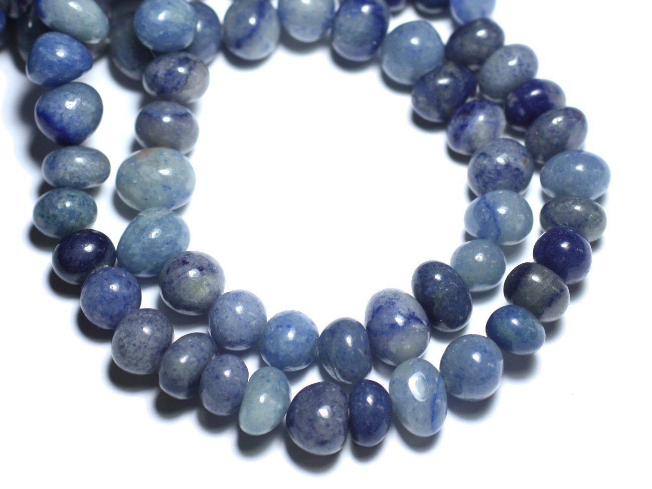 Fil 39cm 55pc env - Perles de Pierre - Aventurine Bleue Galets roulés 9-12mm 