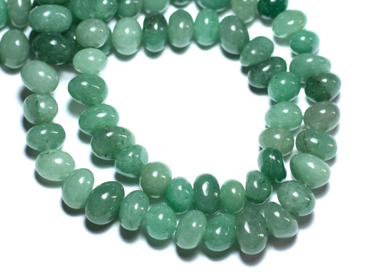 Fil 39cm 50pc env - Perles de Pierre - Aventurine Verte Galets roulés 8-11mm 