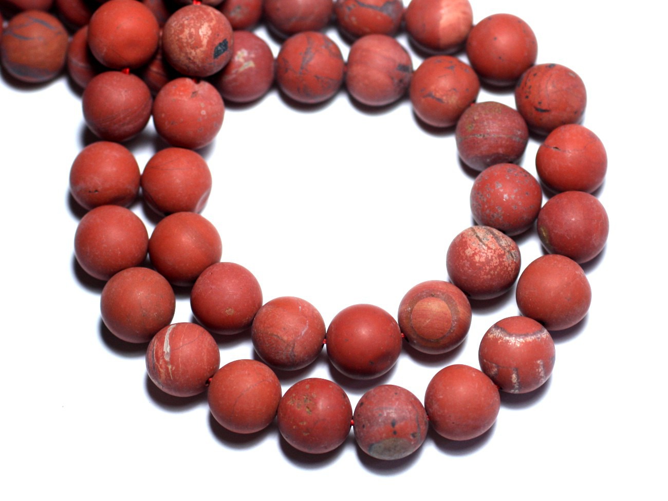 Fil 39cm 61pc env - Perles de Pierre - Jaspe Rouge Mat givré Boules 6mm 