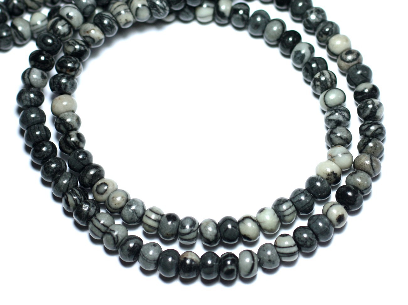 Fil 39cm 98pc env - Perles de Pierre - Jaspe Zèbre Rondelles 6x4mm 