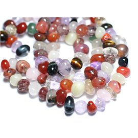 Thread 39cm approx 53pc - Stone Beads - Lot Mix Amethyst Quartz Tiger Agate etc Rolled pebbles 