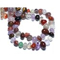 Fil 39cm 53pc env - Perles de Pierre - Lot Mélange Améthyste Quartz Tigre Agate etc  Galets roulés 