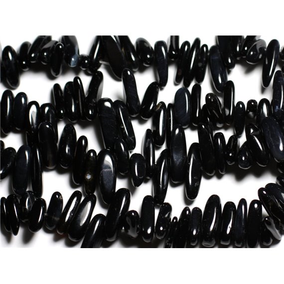 Fil 39cm 65pc env - Perles de Pierre - Onyx noir Rocailles Chips Batonnets 12-25mm