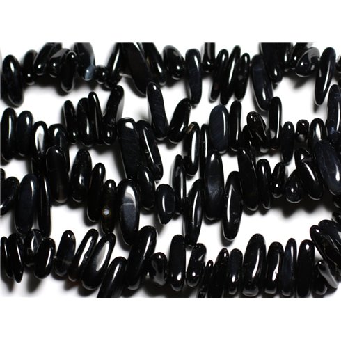Fil 39cm 100pc env - Perles de Pierre - Onyx noir Rocailles Chips Batonnets 12-25mm 