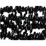 Fil 39cm 65pc env - Perles de Pierre - Onyx noir Rocailles Chips Batonnets 12-25mm