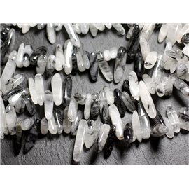 Thread 39cm 80pc approx - Stone beads - Quartz black Tourmaline Seed beads Chips Sticks 12-22mm 