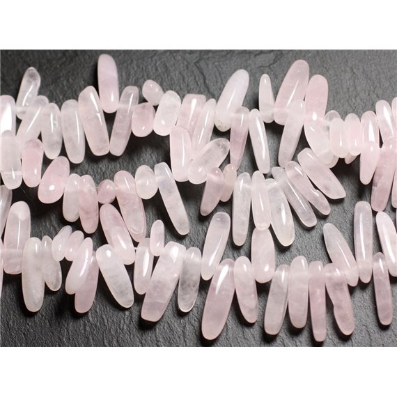 Fil 39cm 70pc env - Perles de Pierre - Quartz Rose Rocailles Chips Batonnets 12-20mm 