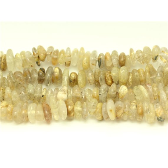 Fil 39cm 100pc env - Perles Pierre - Quartz Rutile Doré Chips Palets Rondelles 8-13mm