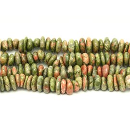 Fil 39cm 95pc environ - Perles Pierre Unakite Chips Palets Rondelles 8-15mm vert rouge rose