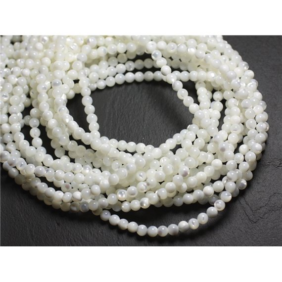 Lot de 26 Perles blanches nacrées diam. 10 mm, en plastique ciré, diam. de  perçage 2mm