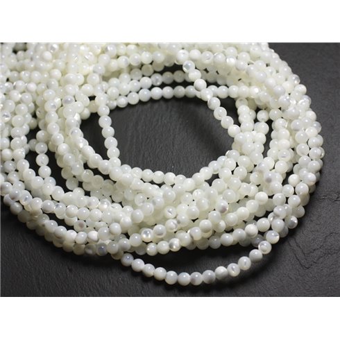 Fil 39cm 180pc env - Perles Coquillage Nacre Boules 2mm Blanc irisé reflets