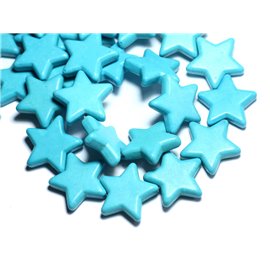 Gewinde ca. 39 cm 18 Stück - Synthetische rekonstituierte türkisfarbene Steinperlen 25 mm türkisblaue Sterne 