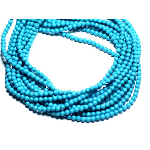 Fil 39cm 180pc env - Perles de Pierre Turquoise Synthèse Reconstituée Boules 2mm Bleu Turquoise 
