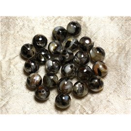 Fil 39cm 37pc env - Perles Nacre et résine Boules 10mm Noir et Blanc 