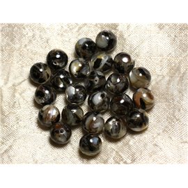 Thread 39cm 37pc approx - Mother-of-pearl and resin beads 10mm Black and White balls 
