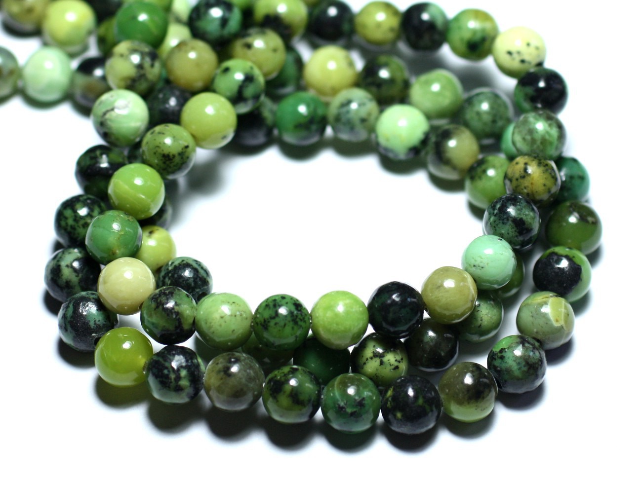 Fil 39cm 58pc environ - Perles Pierre - Chrysoprase Boules 6mm vert jaune olive kaki