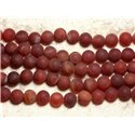 Fil 39cm 32pc env - Perles de Pierre - Agate Rouge Mat givré Boules 12mm 