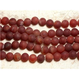 Fil 39cm 32pc env - Perles de Pierre - Agate Rouge Mat givré Boules 12mm 