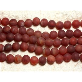 Thread 39cm 32pc approx - Stone Beads - Frosted Matte Red Agate 12mm Balls 