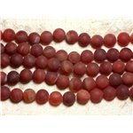 Fil 39cm 32pc env - Perles de Pierre - Agate Rouge Mat givré Boules 12mm 