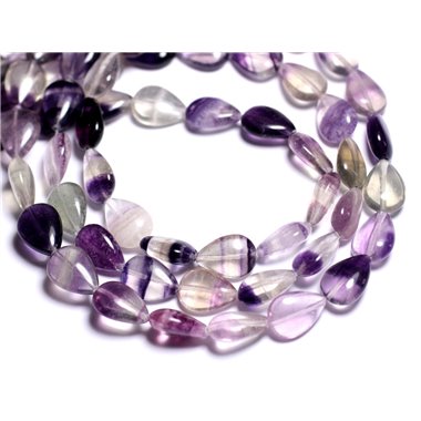 Fil 39cm 26pc env - Perles de Pierre - Fluorite Violette Gouttes 14x10mm 