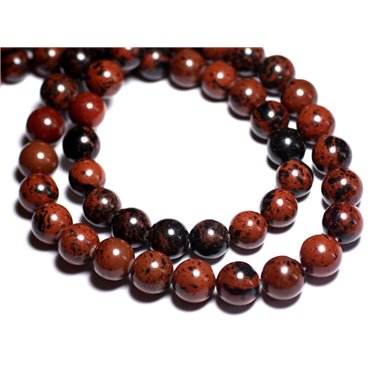 Fil 39cm 45pc environ - Perles Pierre - Obsidienne Acajou Mahogany Boules 8mm marron noir