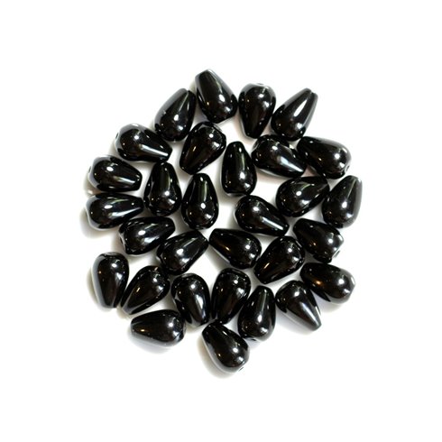 Fil 39cm 32pc env - Perles de Pierre - Onyx noir Gouttes 12x8mm 