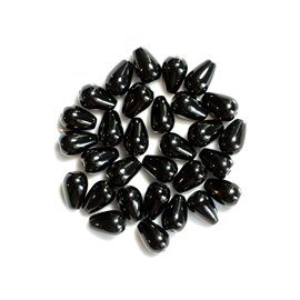 Fil 39cm 32pc env - Perles de Pierre - Onyx noir Gouttes 12x8mm 