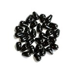 Fil 39cm 32pc env - Perles de Pierre - Onyx noir Gouttes 12x8mm 