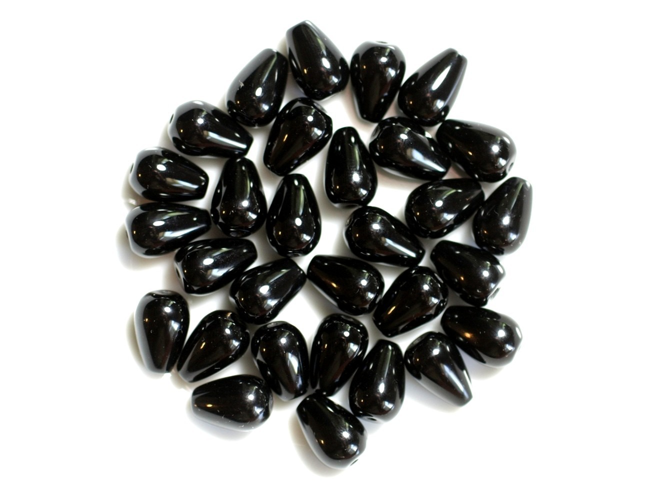 Fil 39cm 32pc env - Perles de Pierre - Onyx noir Gouttes 12x8mm 