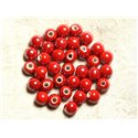 100pc - Perles Céramique Porcelaine irisées Rondes 8mm Rouge vif 