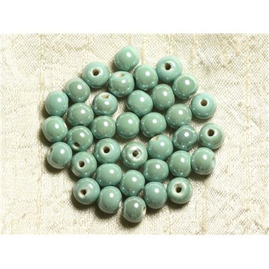 100pc - Perles Céramique Porcelaine irisées Rondes 8mm Vert clair Turquoise 