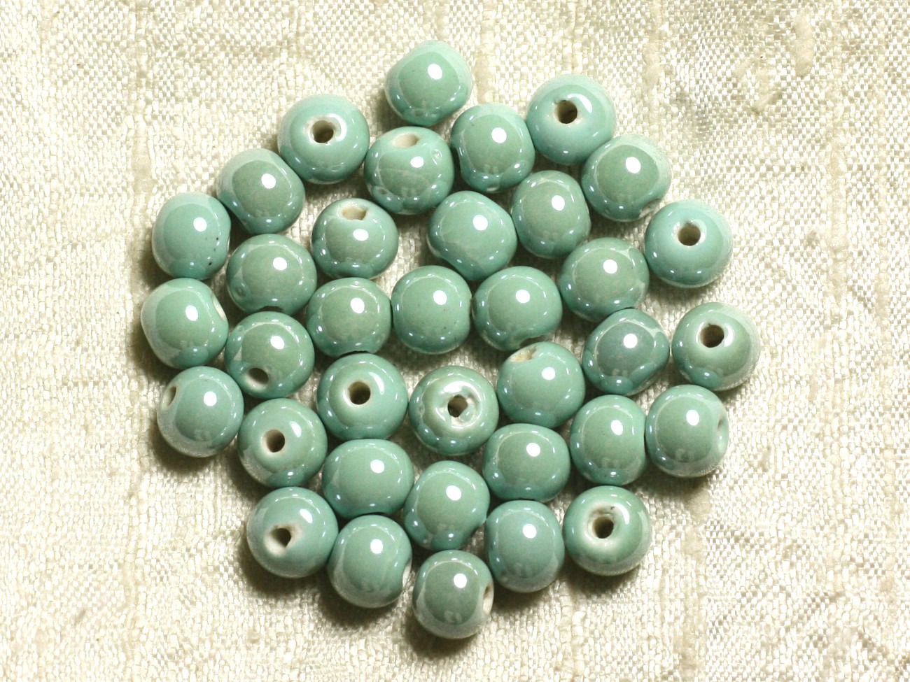 100pc - Perles Céramique Porcelaine irisées Rondes 8mm Vert clair Turquoise 