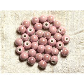 100pc - Cuentas De Cerámica De Porcelana Iridiscente Redondas 8mm Rosa Pastel Claro 