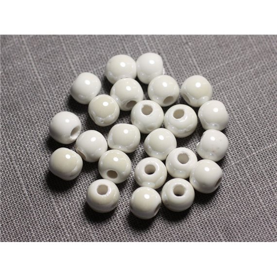 100pc - Perles Ceramique Porcelaine Boules 8mm Blanc