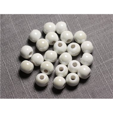 100pc - Perles Céramique Porcelaine Rondes 8mm Blanc irisé 
